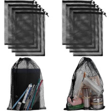 10-pack black mesh nylon drawstring sports travel bags