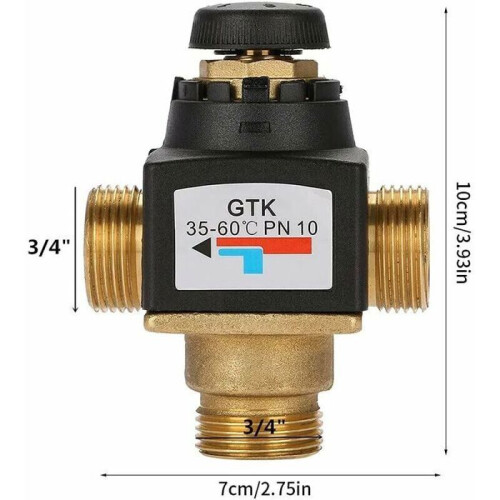 Thermostatic mixing valve for solar water heaters, brass, 3-way external thread DN20, practical and efficient, THT 1