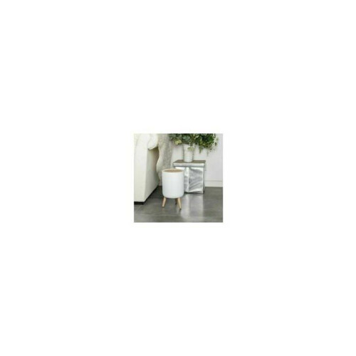 7L Bathroom Waste Bin with Push Button Lid, White Wooden Tripod Waste Bin, Practical for Kitchen and Office VHV 1