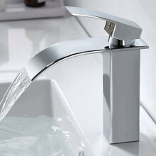 Modern brass bathroom faucet with waterfall and mixer tap for hot and cold water VHV