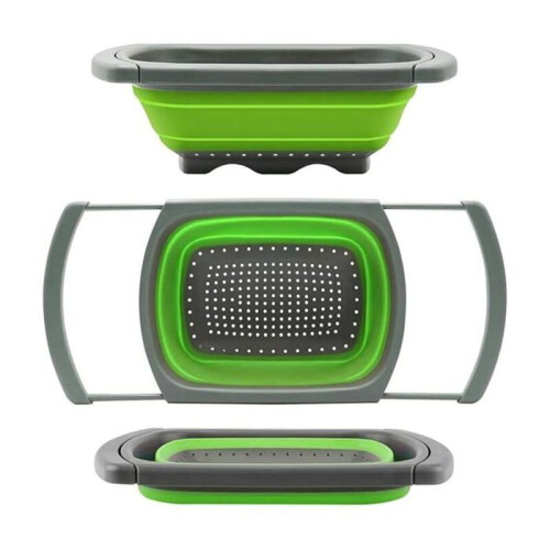 Collapsible kitchen sieve with extendable handle, silicone pasta drainer VHV