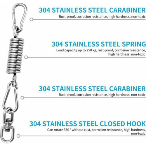 Stainless steel ceiling hook, load capacity 250 kg, with carabiners for THV hammock 2