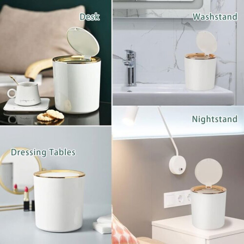 Table waste bin with lid, mini plastic waste bin for kitchen, bedroom and office, 142 x 15 cm, white VHV 1