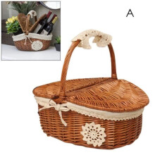 Shopping basket, handmade picnic basket made of wicker, linen, as shown