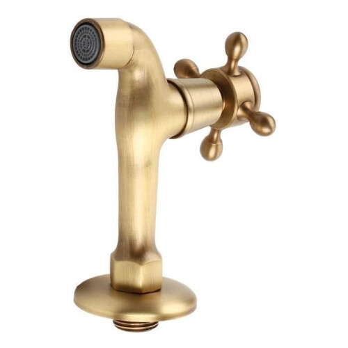Vintage Solid Brass Single Cold Water Tap Wall Mounted for DIY Bathroom Sink Faucets