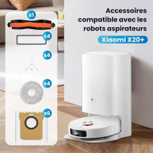 20 accessories for the Xiaomi X20+ robot vacuum cleaner: 1 main brush, 4 HEPA filters, 4 cloths, 6 dust bags