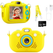 Digital Camera for Kids, 48MP 2.7K Mini Video Camera, 2-inch LCD Screen with Fill Light and 32GB Memory Card, Yellow