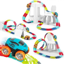Electric race car set for children with LED lighting, flexible race track for children from 3 years (92 pieces)