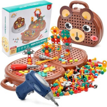 3D Puzzle for Kids – Montessori – Bear – 203 Pieces – Educational Toy with Electronic Drill