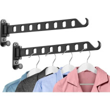 Wall coat rack with swivel arm, 8 sturdy holes, 180 rotatable drying rack, foldable and wall mounted (2-pack, black)