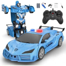 Transformers RC Toys 1:18 Scale 2.4GHz Remote Control Transforming Robot Car with LED Light and Rotating Drift, Blue