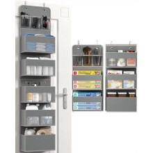 Door organizer with 6 shelves, hanging storage, wall or door shelf for bedroom or office, gray