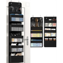 Door organizer with 6 shelves, hanging storage, wall or hanging shelf for bedroom or office, black