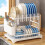 Kitchen dish draining rack with drip tray, 2-tier dish draining rack, self-draining, stainless steel, white 1