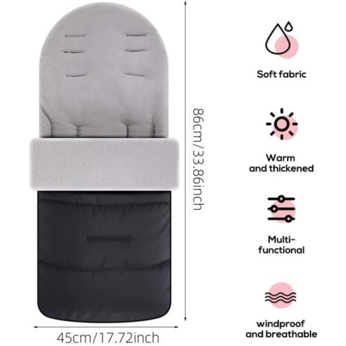 Universal footmuff for strollers - 45 x 86 cm - Windproof, removable, suitable for babies - Gray 1