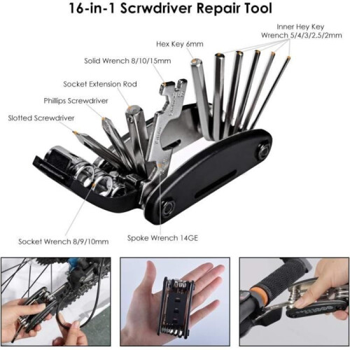 Bicycle Tool Kit – Repair Tools with 120 PSI Mini Pump – Black/Red – Adult 1
