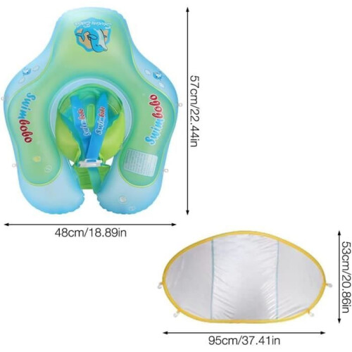 Inflatable baby swimming ring – with removable sunshade – environmentally friendly PVC – green 1