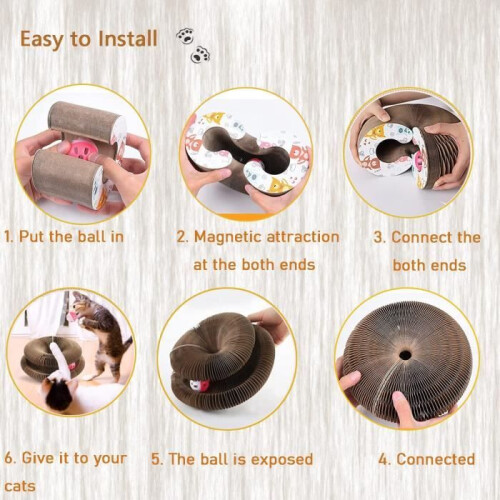 Scratching post with ball, magical scratching post made of foldable cardboard 2