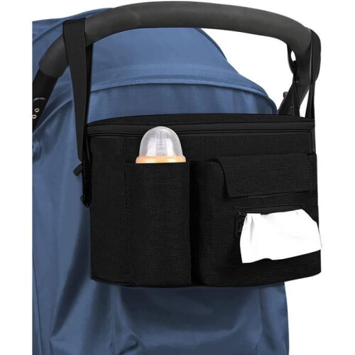 Storage bag for prams and buggies, diaper bag, pram accessories, all pram models - black
