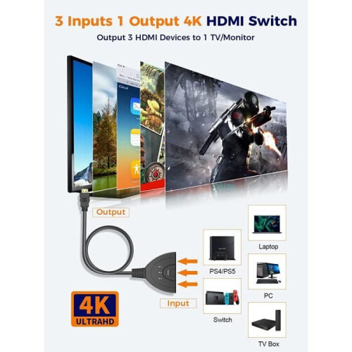 HDMI switch – LECOO – 3 in 1 – 4K – Full HD 1080p – Plug and Play 2