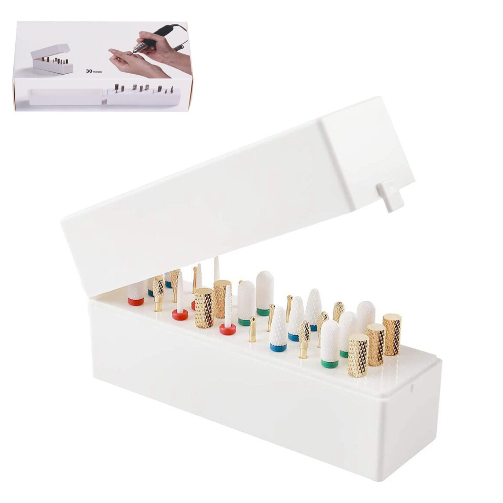 30 Holes Nail Art Drill Grinding Head Bit Display Storage Box Rack Manicure Tool