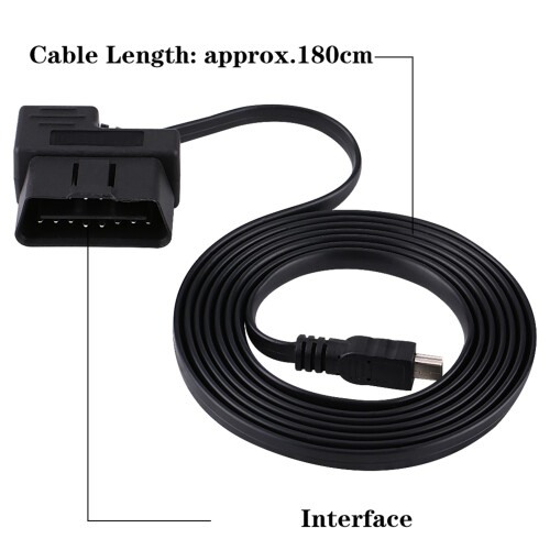 180cm Car OBDII OBD2 EOBD 16pin Diagnostic Extension Adapter to Mini USB Cable 2