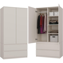 (SS90 Cashmere) Modern 2-Door Wardrobe with Shelves & Drawers