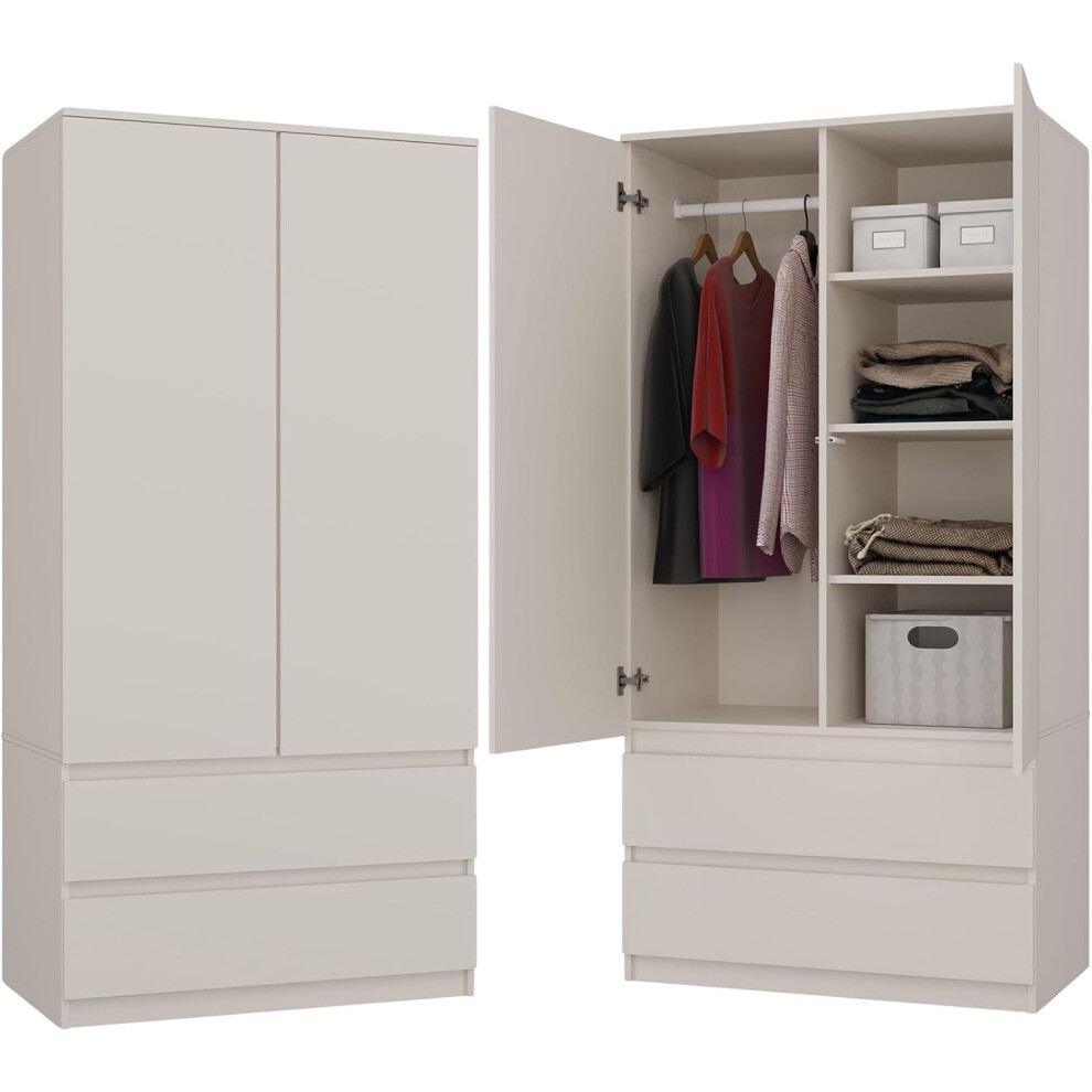 Whatsize Enterprise (Ss90 Cashmere) Modern 2-Door Wardrobe With Shelves & Drawers Multicoloured