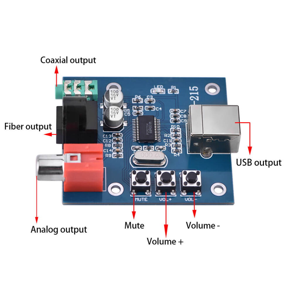 Pcm2704 Usb Dac To S/Pdif Hifi Sound Card Decoder Board 3.5Mm Analog Output F/Pc 7641324348213