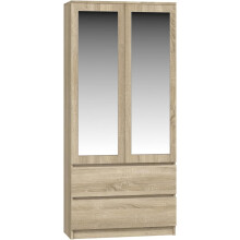 (Sonoma) Mirrored Double Wardrobe with Drawers - 2 Door Bedroom Wardrobe with Shelves & Hanging Rail (90 cm W x 50 cm D x 180 cm H)