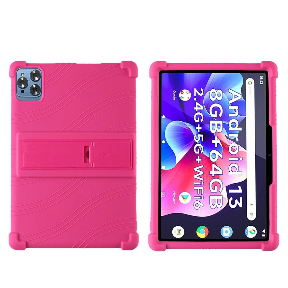 (Rose) Shockproof Soft Silicone Stand Case Cover For 10.1 Android 13 Tablet Universal 6963793932054