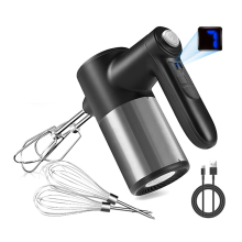 Batedeira elétrica sem fio, com visor digital, 7 velocidades, recarregável, com 4 acessórios de aço inoxidável, para assar e ovos