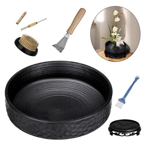 Kit Ikebana com sapo-flor de 2,1 polegadas, vaso de cerâmica, alisador de agulhas, base para vaso de flores e cavidade para limpeza 2