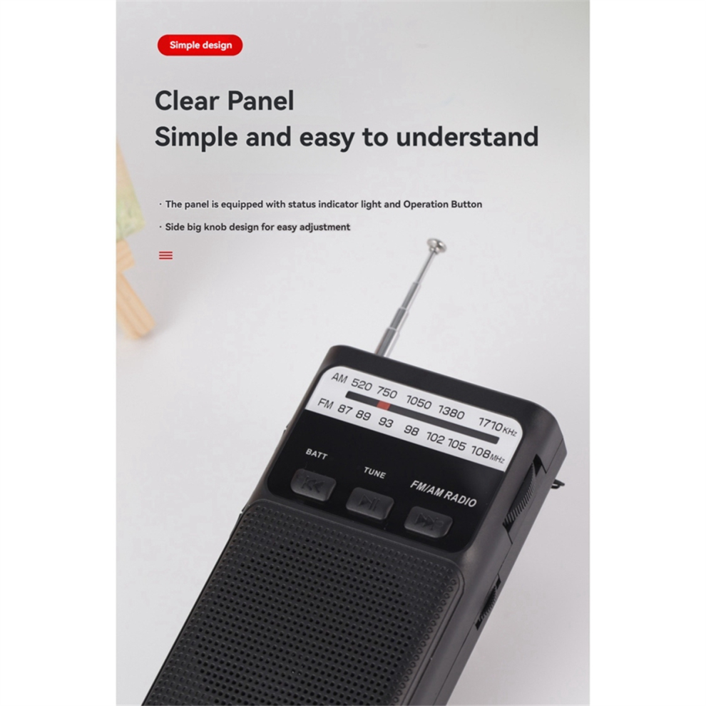 Photos - Radio / Clock Jehiatek Mini Pocket FM AM Radio Portable Rechargeable Radios with LED Flashlight Support 3.5mm Headphone TF Card Black