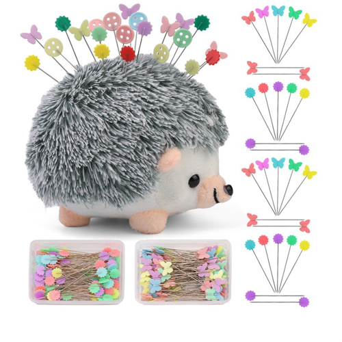 Kit da cucito per cuscino portaspilli a forma di riccio con 200 spilli colorati 1
