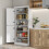 Homcom HOMCOM Kitchen Cupboard Storage Cabinet w/ 4 Doors and Adjustable Shelves,White 1