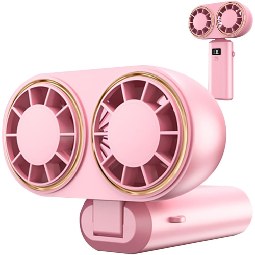 Ventilatore portatile con ricarica USB, doppio display digitale, batteria ricaricabile, rosa 2