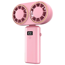 Ventilatore portatile con ricarica USB, doppio display digitale, batteria ricaricabile, rosa