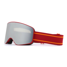 Occhiali da sci e snowboard per uomo e donna, protezione antiappannamento, doppia lente, con design cilindrico e montatura rosso scuro