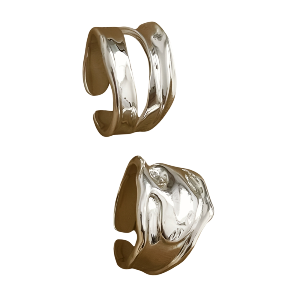 Photos - Ring Jehiatek Open Finger  Width Irregular Geometric Punk Women Jewelry Gift Silver Plated 