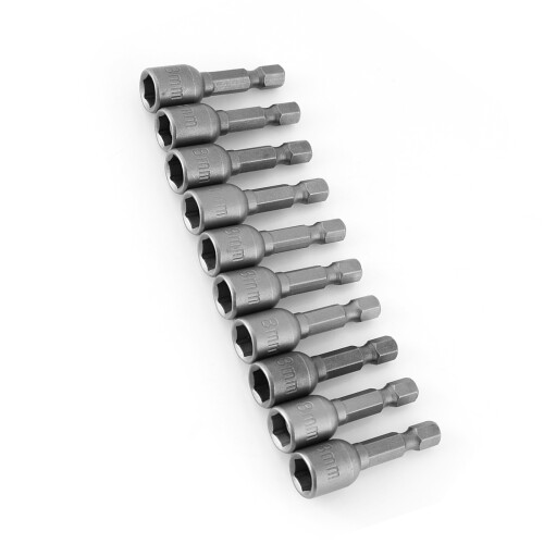 10pcs/set 1/4" Shank Metric Hex Socket Magnetic Nut Driver Set for Power Drills