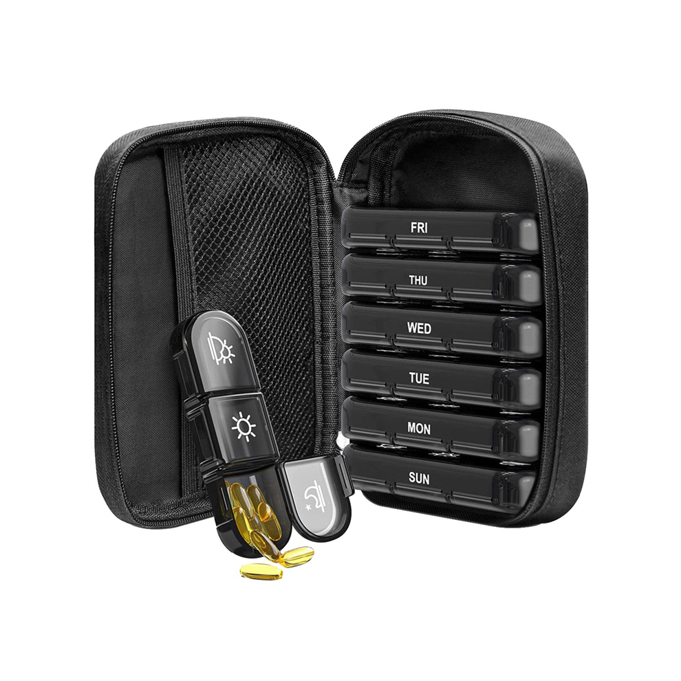 Jehiatek Weekly Pill Organizer Case 3 Times One Day Portable Travel Box With Canvas Bag For Vitamins Medicine