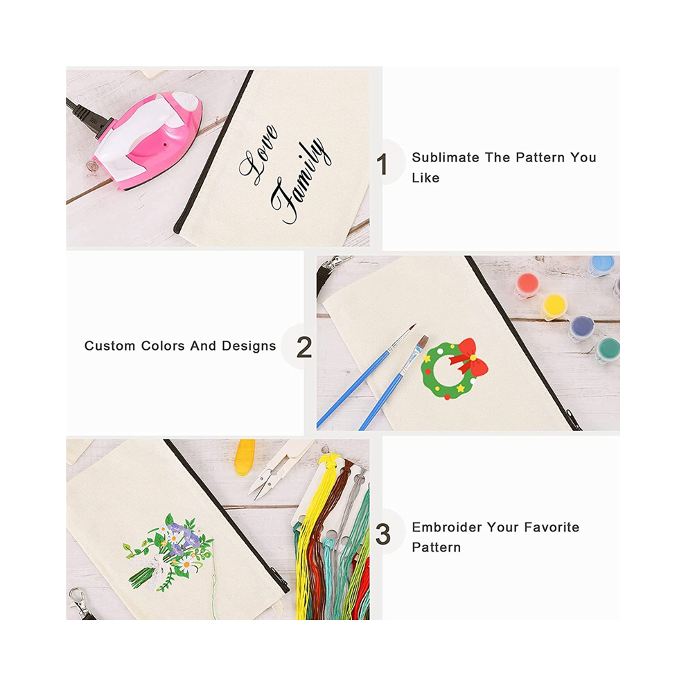 Jehiatek White 10Pack Sublimation Blank Cosmetic Bags Makeup With Wristband For Diy Craft Zipper Pencil 8.3 X 5.1 In