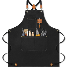 Grembiule da cuoco per uomo, resistente retro in tela di cotone con spalline regolabili e tasche, nero