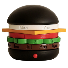 Calendario a forma di hamburger, decorazione per la casa in legno massello, tavolo girevole, regalo abbinato, scrivania nera