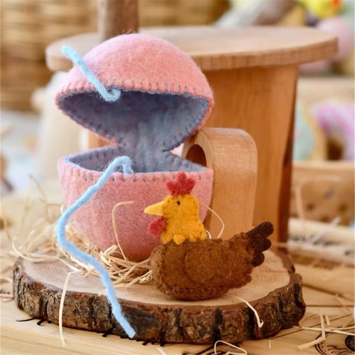 Handmade Wool Felt Easter Egg with Surprise Hen- Eco-Friendly Spring Decoration for Home and Garden C 2