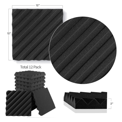 Pacote com 12 painéis de espuma à prova de som para paredes, 12 x 12 x 2 polegadas, estilo barra, para estúdio acústico doméstico 2