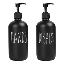 Conjunto de dispensadores de sabão, pacote com 2 unidades, contém prato e copo de 16 oz com bomba (preto)