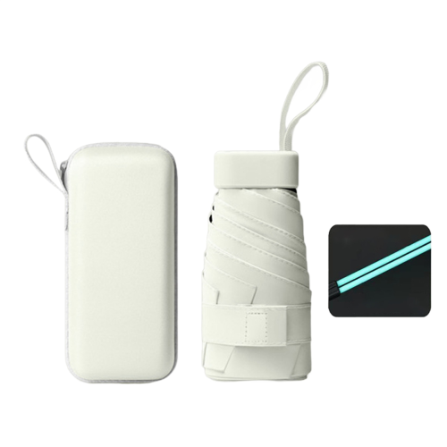 Mini ombrello da donna anti-UV, parasole, 12 stecche, da viaggio, per borsa, bianco