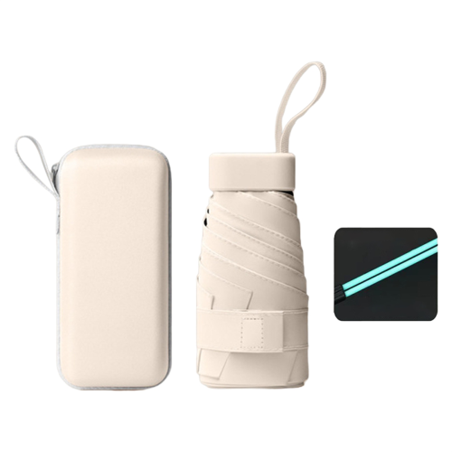 Mini ombrello da donna anti-UV, parasole, 12 stecche, da viaggio, per borsa, beige 1